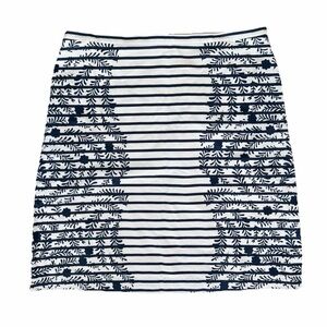 Boden Navy White Stripe Floral Embroidered Midi Skirt US 12